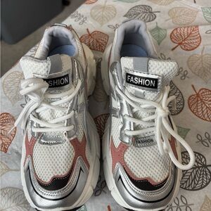 Women's White and Silver Sneakers